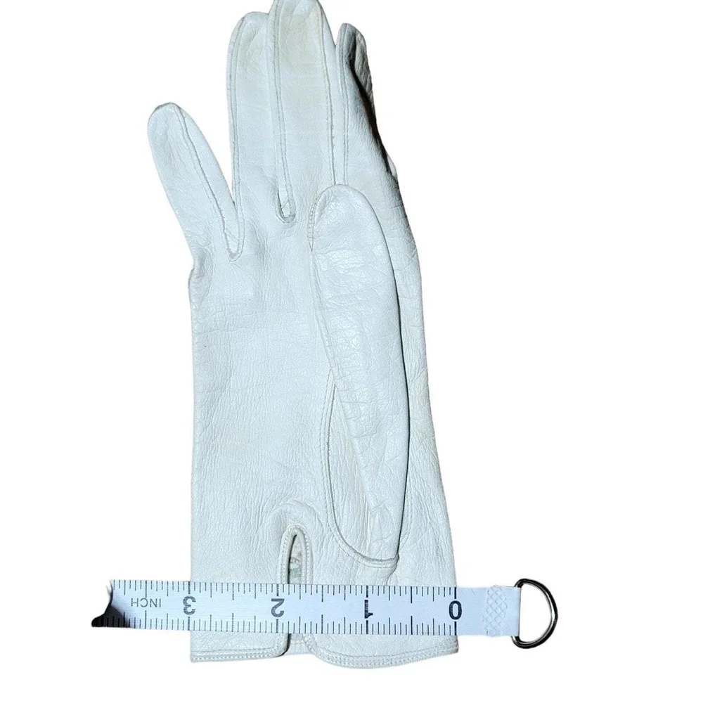 Vintage 50s Triminghams Bermuda Real Kid Leather Gloves Floral Embroidered Ivory